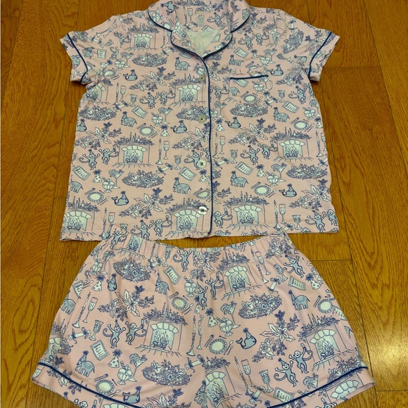 Roller Rabbit Party Toile Polo PJ Pajama Pink Shorts Set, XS - Picture 10 of 12